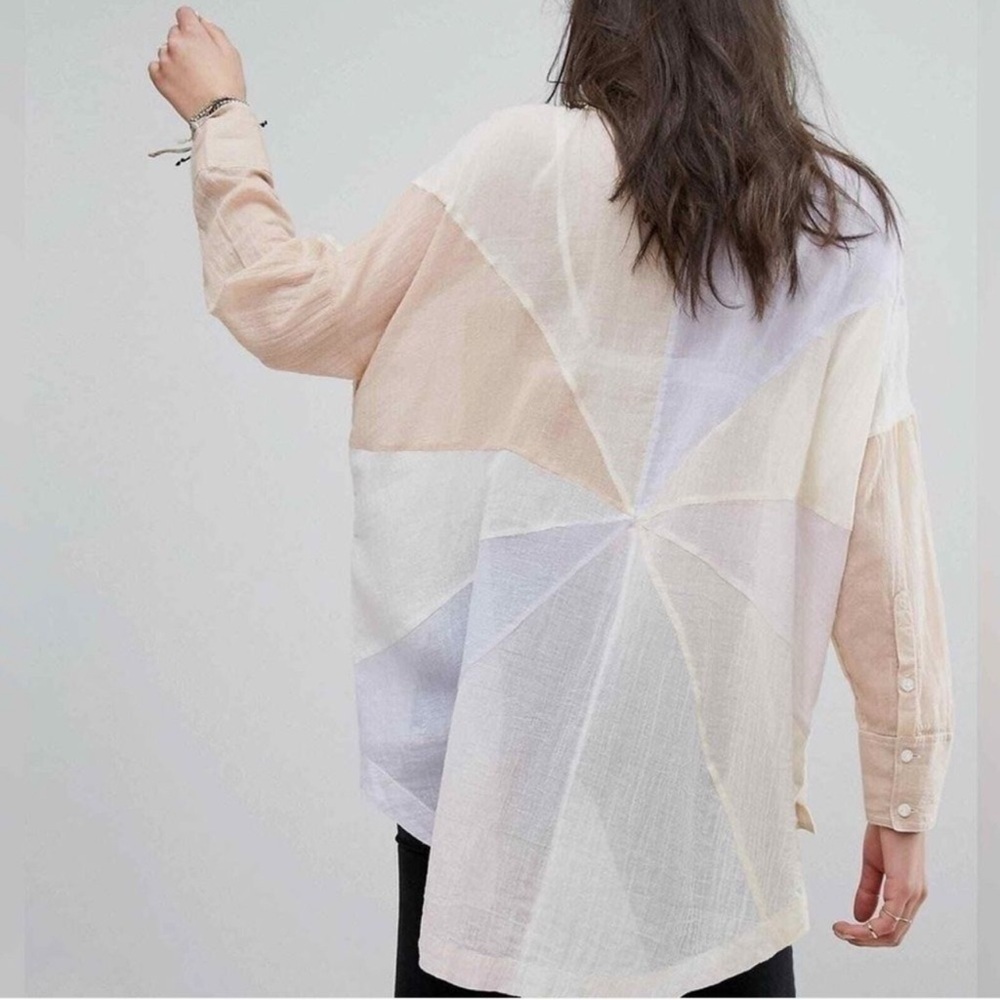 Free People - Pinwheel Pastel Button Down Long Sleeve Sheer Blouse Size Small